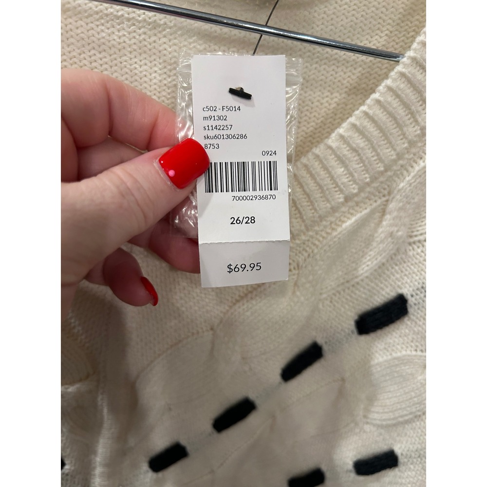 Lane Bryant Sweater Ivory Black Cable Knit Dash Pattern Pullover 26/28 NEW - Picture 3 of 6